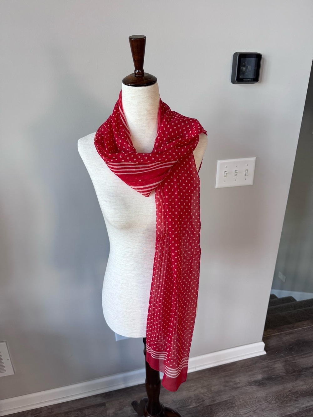 Vintage! Red Polka Dot Lightweight Long Rectangle Chiffon Scarf